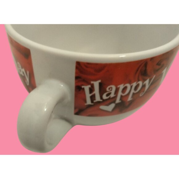 Happy Valentines Day Red Rose Cup Ceramic Mug Wide Coffee Mug Soup Hearts Love - Picture 5 of 9